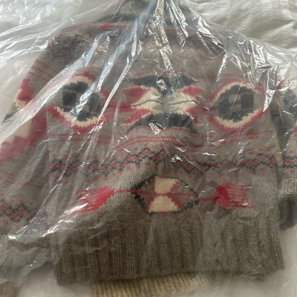 Ralph Lauren Gray and Red Zip Up Sweater Hand Knit 100% Wood For Large size - Picture 3 of 11